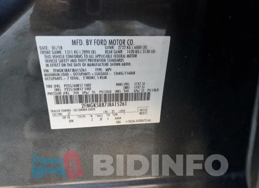 2FMGK5B87JBA15261 Photo# 12