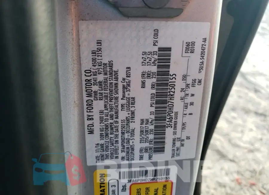 3FA6P0HD7HR250155 Photo# 12