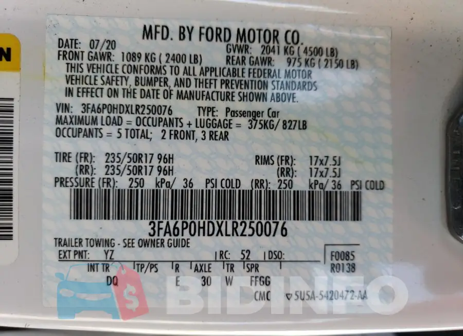 3FA6P0HDXLR250076 Photo# 13