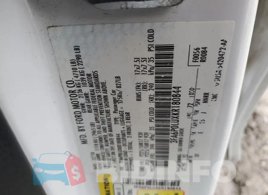 3FA6P0LUXKR180844 Photo# 12