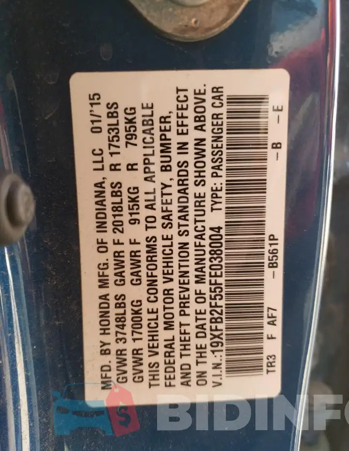 19XFB2F55FE038004 Photo# 12