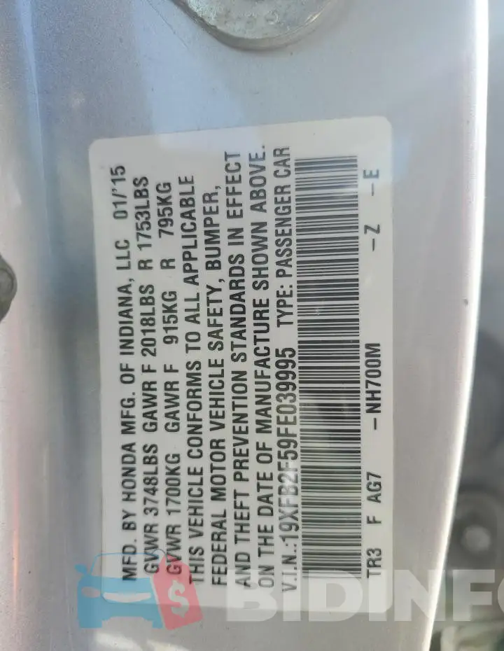 19XFB2F59FE039995 Photo# 12