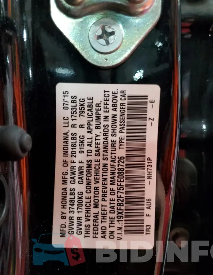 19XFB2F75FE088726 Photo# 12