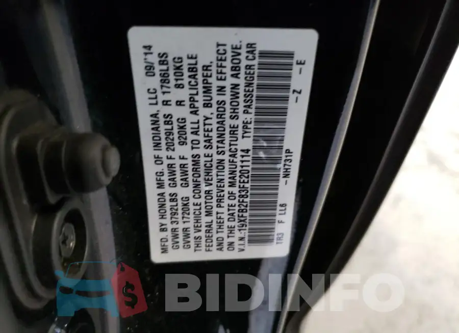 19XFB2F83FE201114 Photo# 13