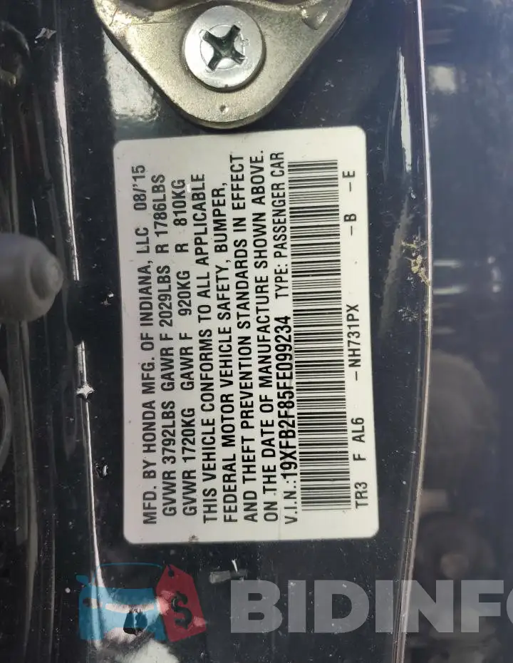 19XFB2F85FE099234 Photo# 14