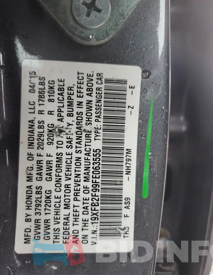 19XFB2F99FE063555 Photo# 13