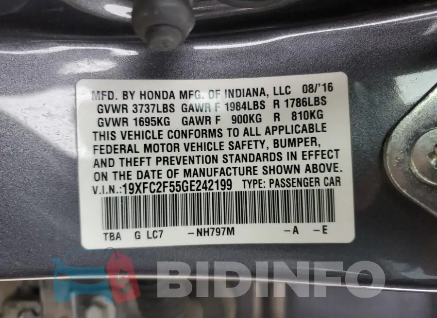 19XFC2F55GE242199 Photo# 12