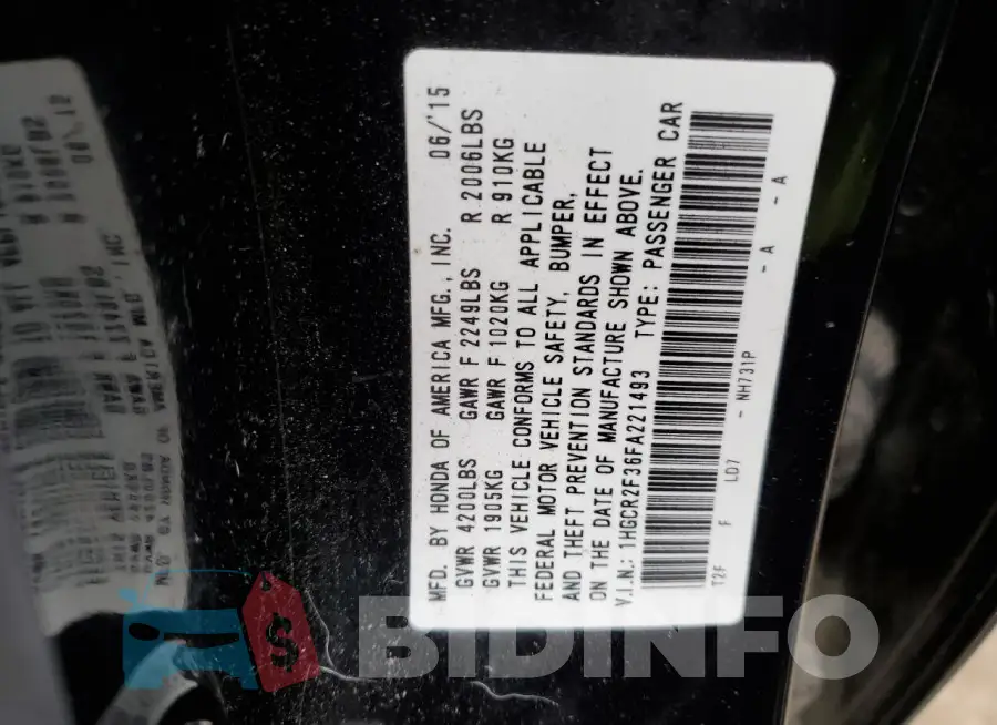 1HGCR2F36FA221493 Photo# 12