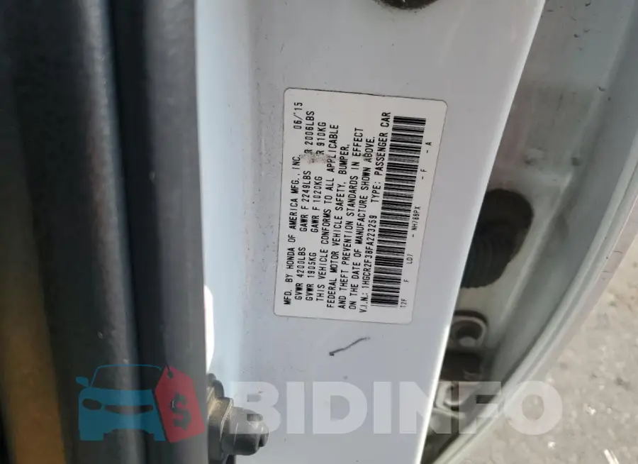 1HGCR2F38FA223259 Photo# 12