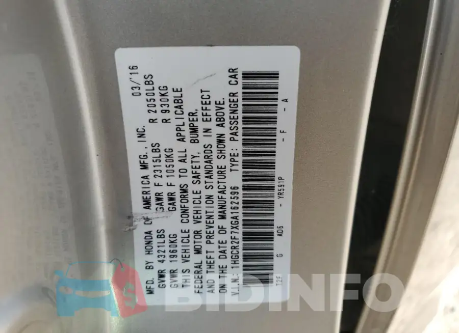 1HGCR2F7XGA162596 Photo# 13