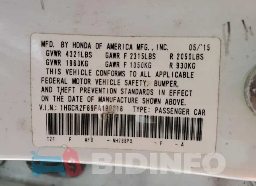 1HGCR2F89FA190218 Photo# 12