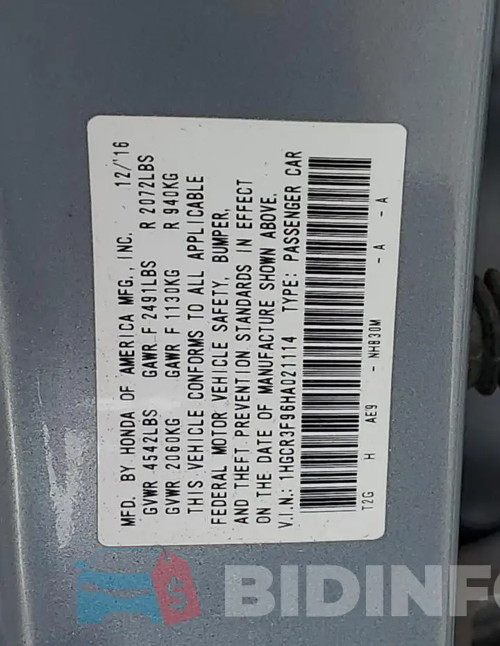 1HGCR3F96HA021114 Photo# 12
