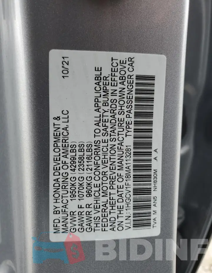 1HGCV1F18MA113281 Photo# 12