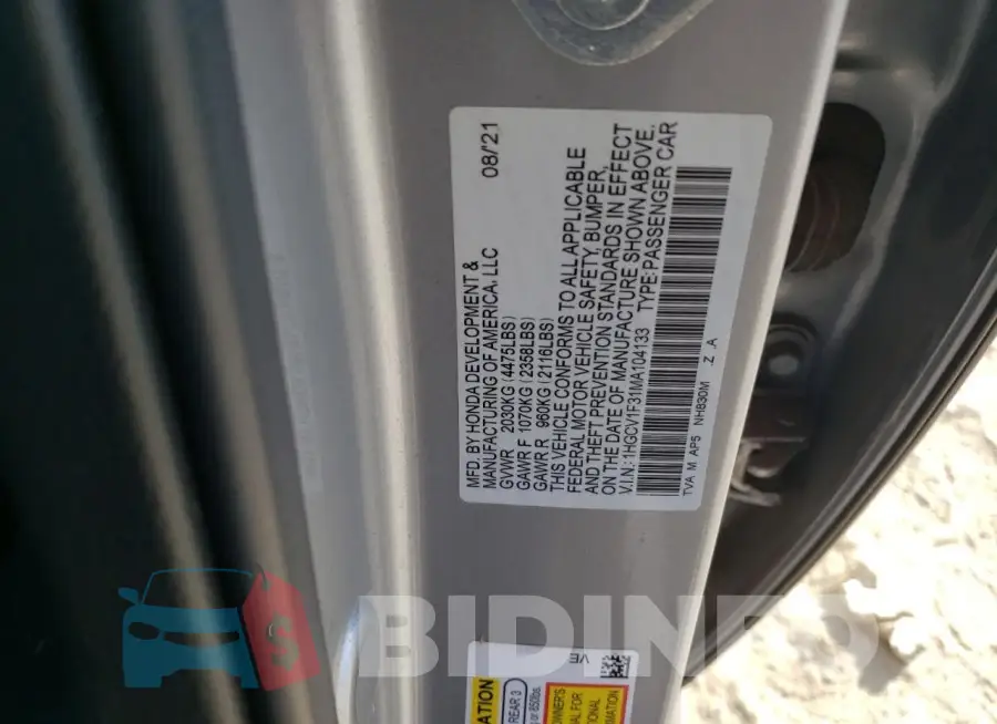 1HGCV1F31MA104133 Photo# 12