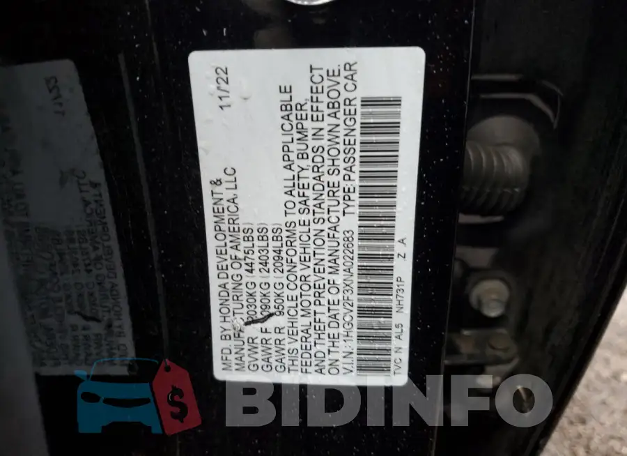 1HGCV2F3XNA022683 Photo# 12