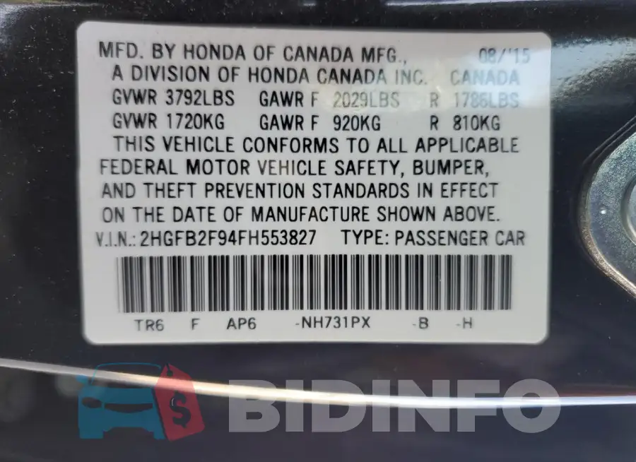 2HGFB2F94FH553827 Photo# 12