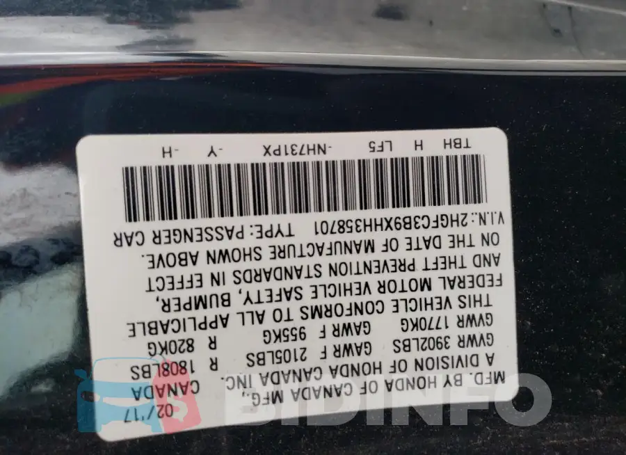 2HGFC3B9XHH358701 Photo# 12