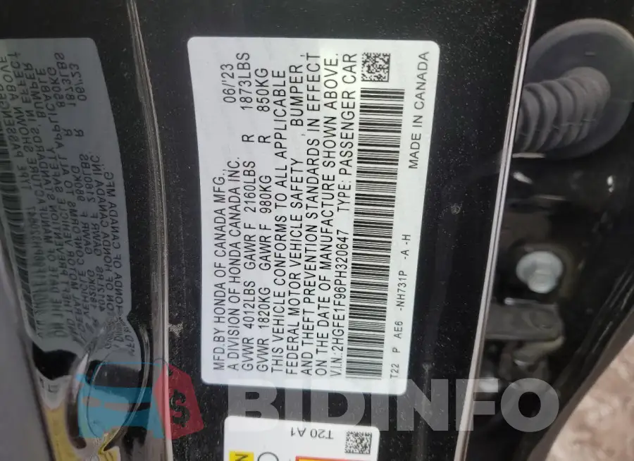 2HGFE1F96PH320647 Photo# 13