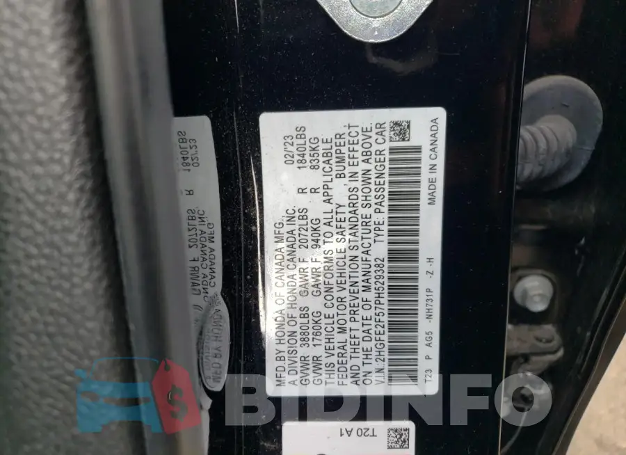 2HGFE2F57PH529382 Photo# 12