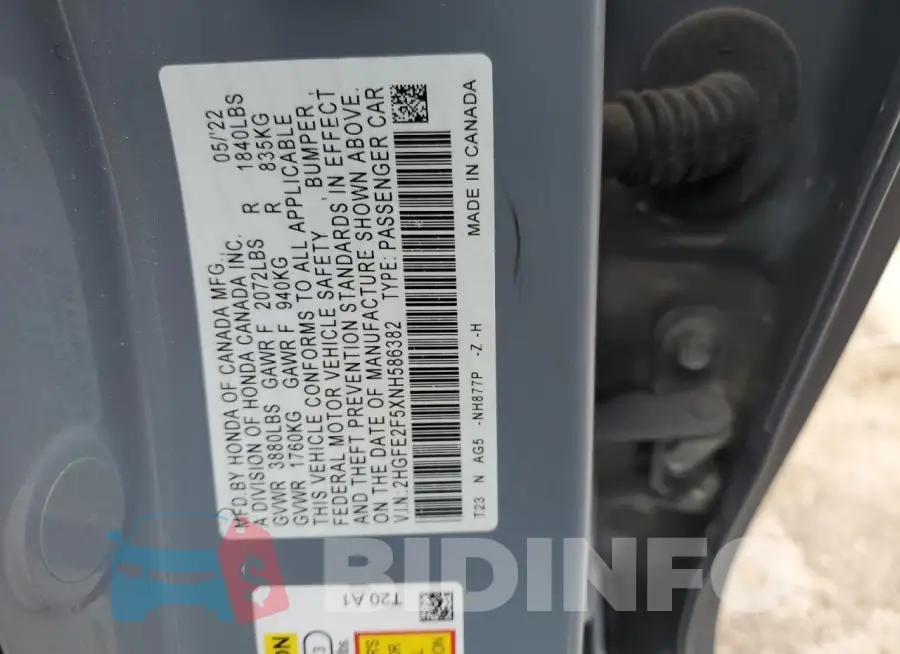 2HGFE2F5XNH586382 Photo# 12