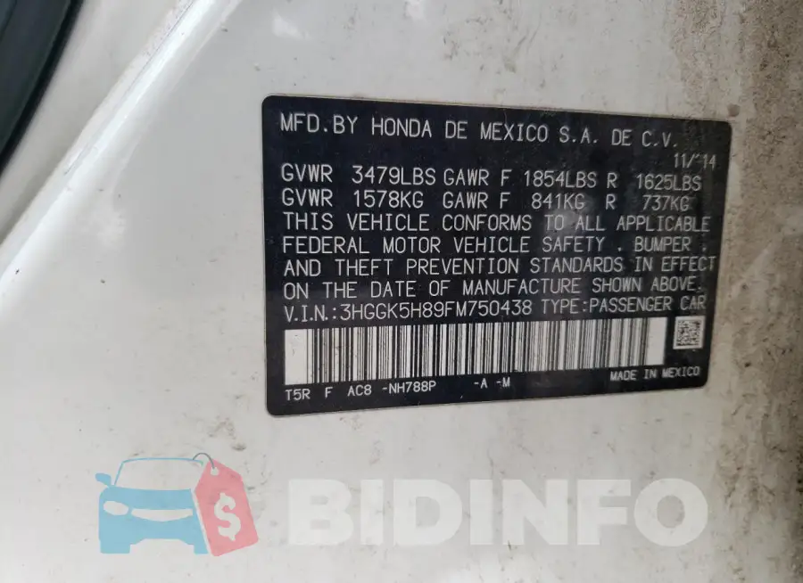 3HGGK5H89FM750438 Photo# 13