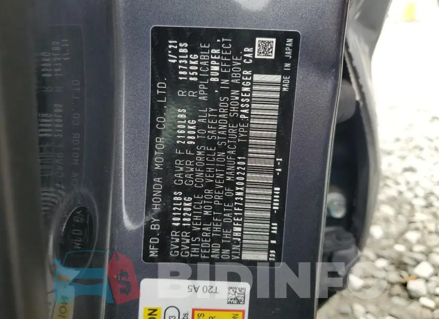 JHMFE1F73NX002201 Photo# 12