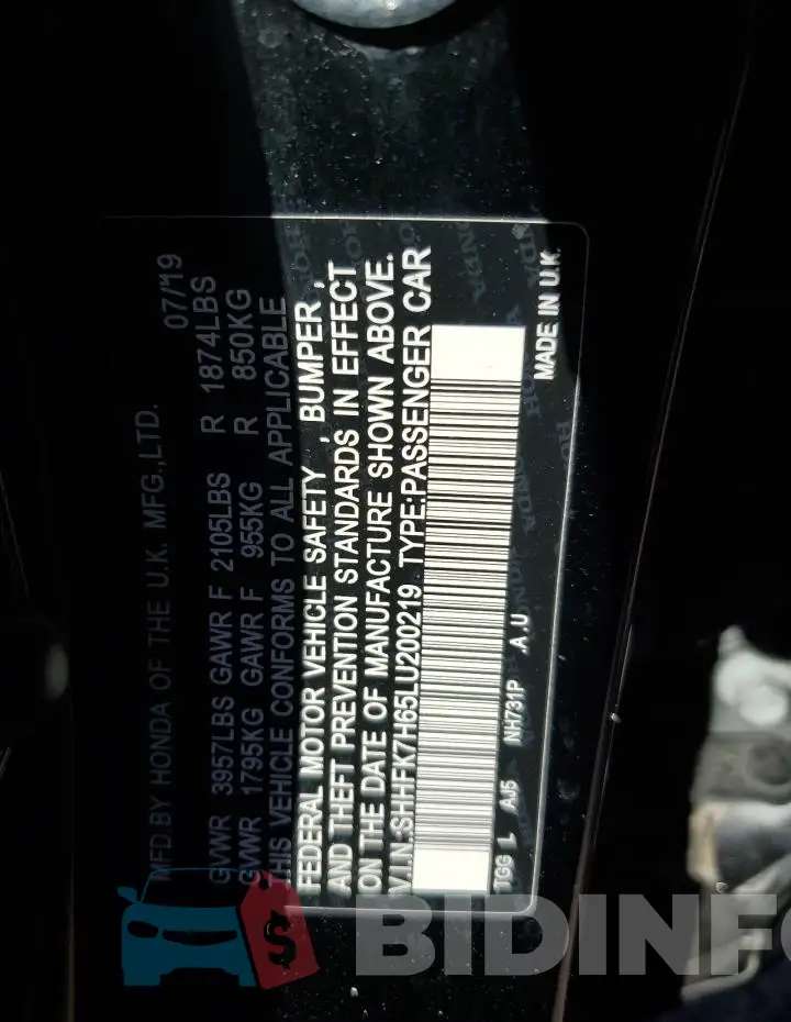 SHHFK7H65LU200219 Photo# 12