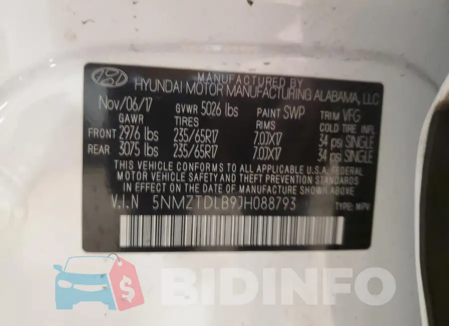 5NMZTDLB9JH088793 Photo# 12