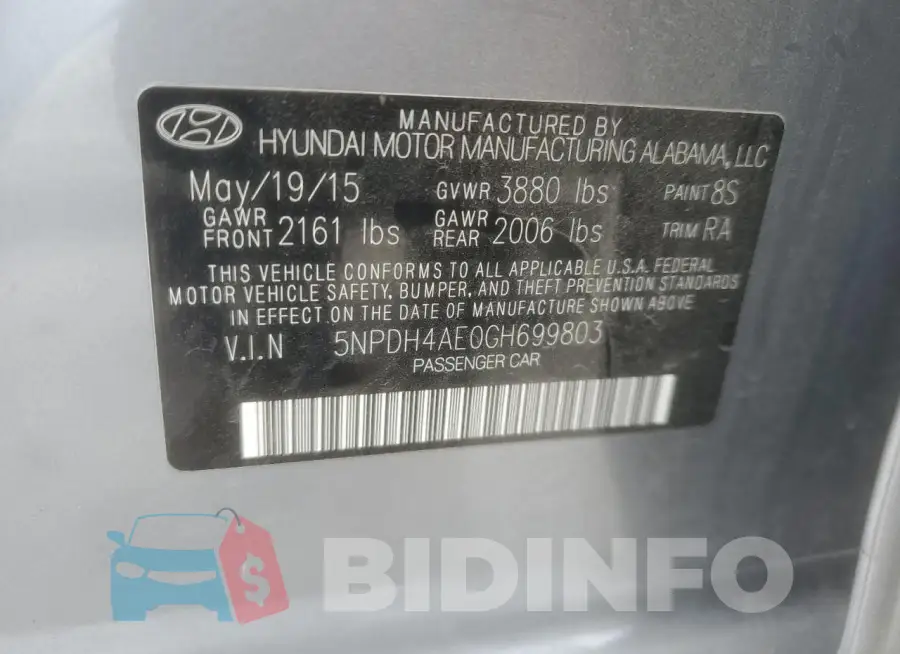 5NPDH4AE0GH699803 Photo# 12