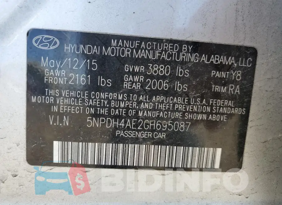 5NPDH4AE2GH695087 Photo# 12