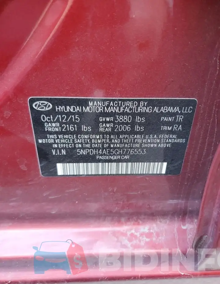 5NPDH4AE5GH776553 Photo# 12