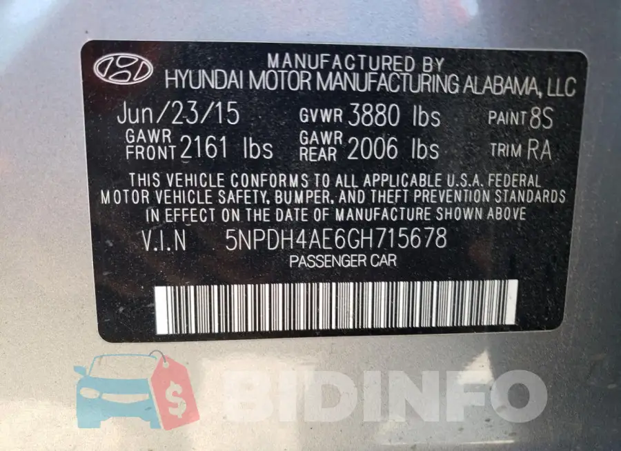 5NPDH4AE6GH715678 Photo# 13