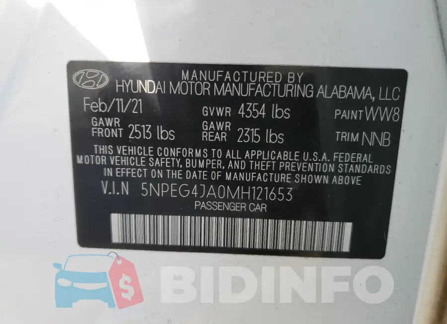 5NPEG4JA0MH121653 Photo# 12