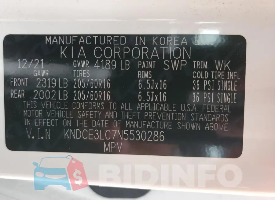 KNDCE3LC7N5530286 Photo# 12