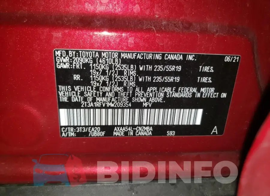 2T3A1RFV1MW209354 Photo# 12