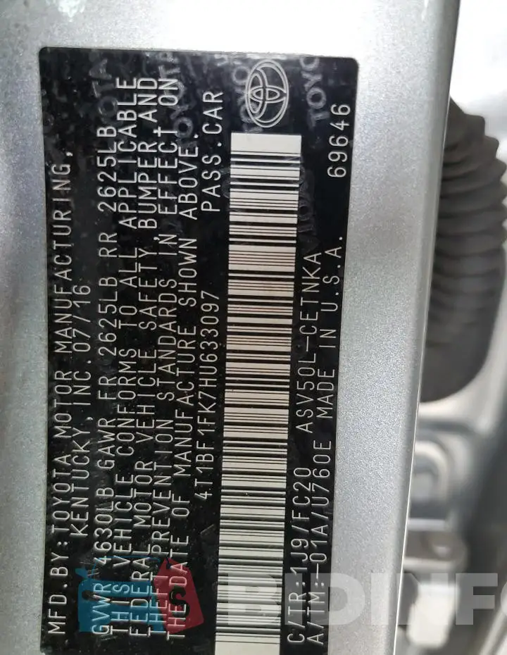 4T1BF1FK7HU633097 Photo# 12