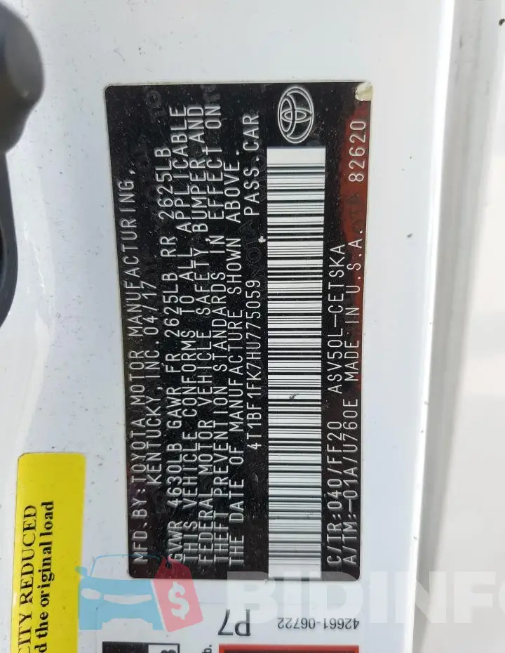 4T1BF1FK7HU775059 Photo# 13