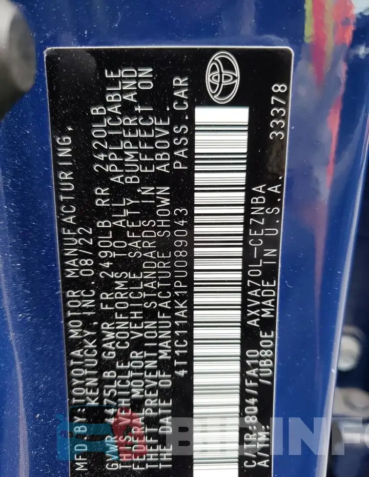 4T1C11AK1PU089043 Photo# 13