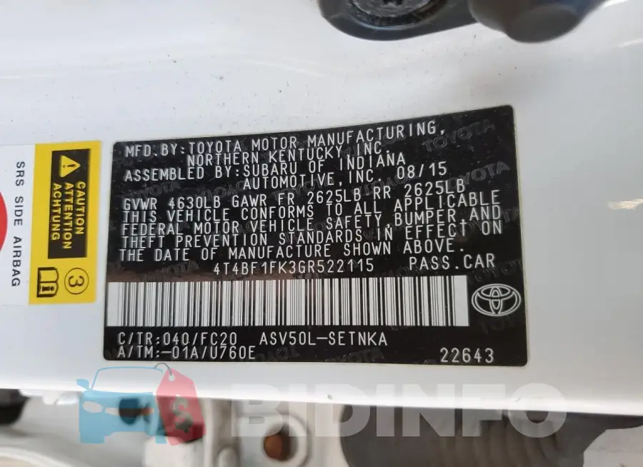 4T4BF1FK3GR522115 Photo# 12