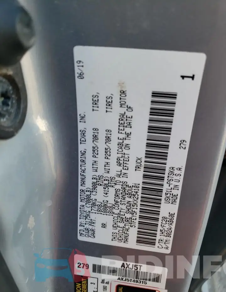 5TFEY5F15KX254101 Photo# 12