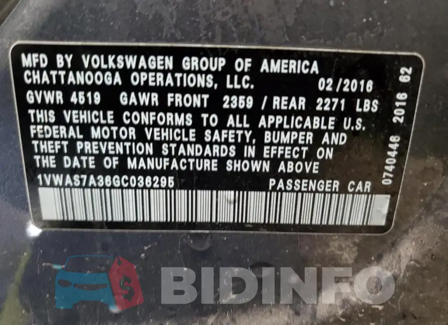 1VWAS7A36GC036295 Photo# 13