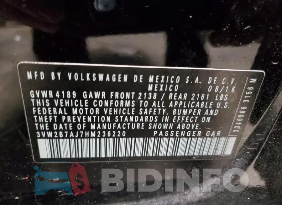 3VW2B7AJ7HM236220 Photo# 12