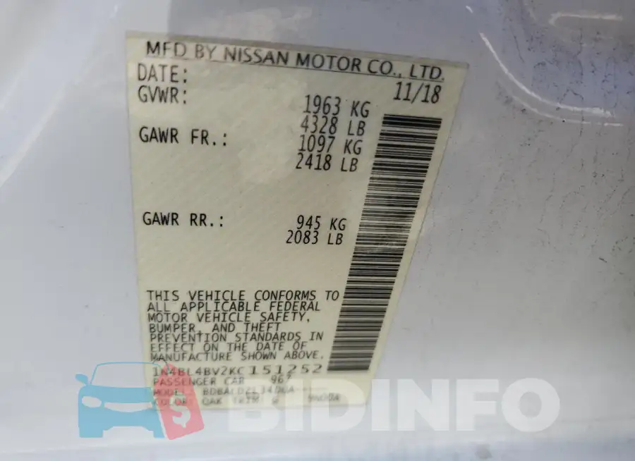 1N4BL4BV2KC151252 Photo# 12