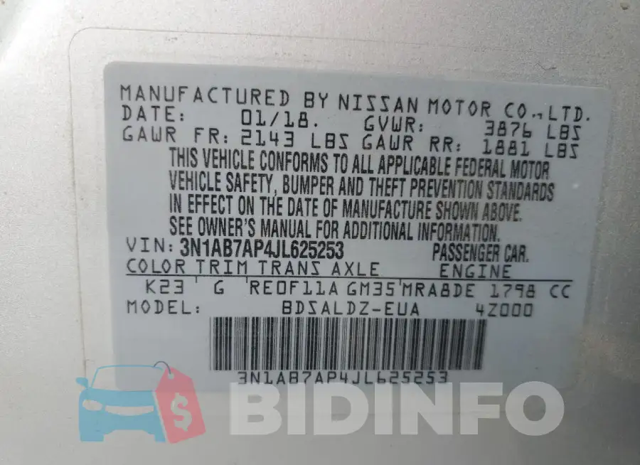 3N1AB7AP4JL625253 Photo# 13