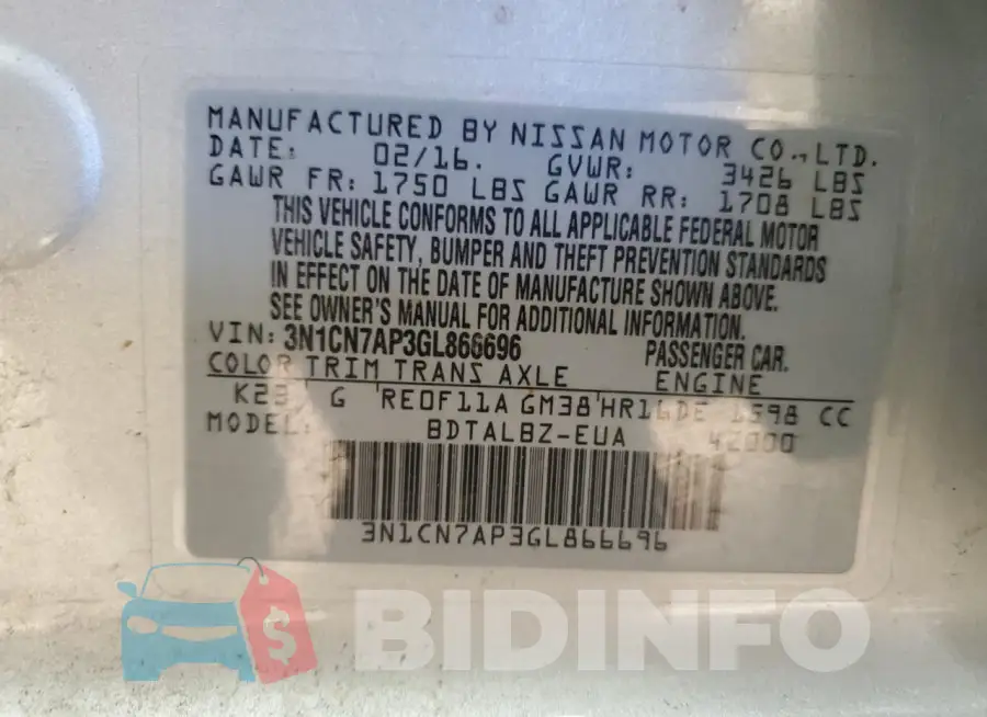 3N1CN7AP3GL866696 Photo# 13