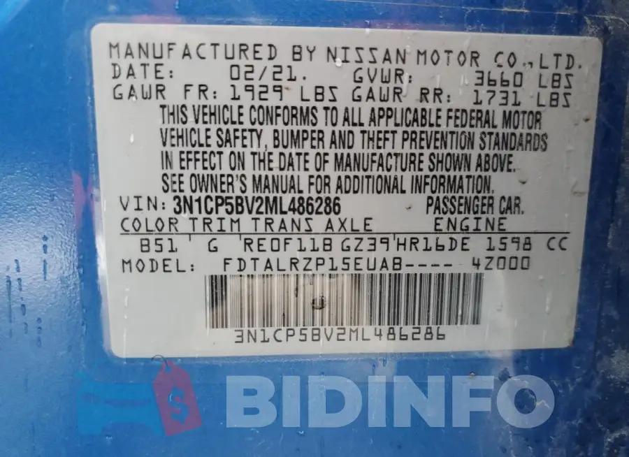 3N1CP5BV2ML486286 Photo# 12
