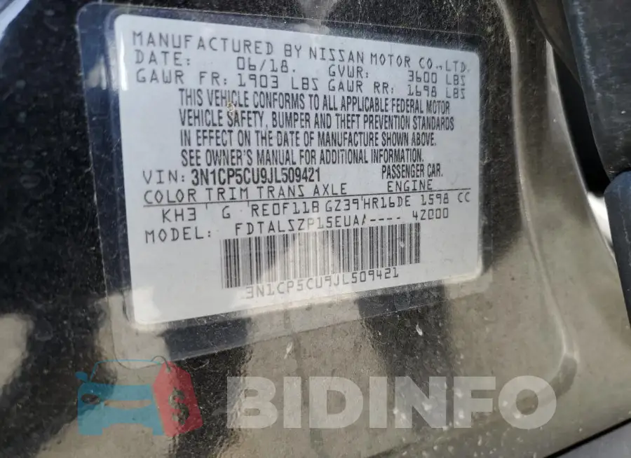 3N1CP5CU9JL509421 Photo# 13