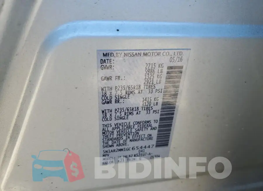 5N1AR2MM1GC654447 Photo# 13