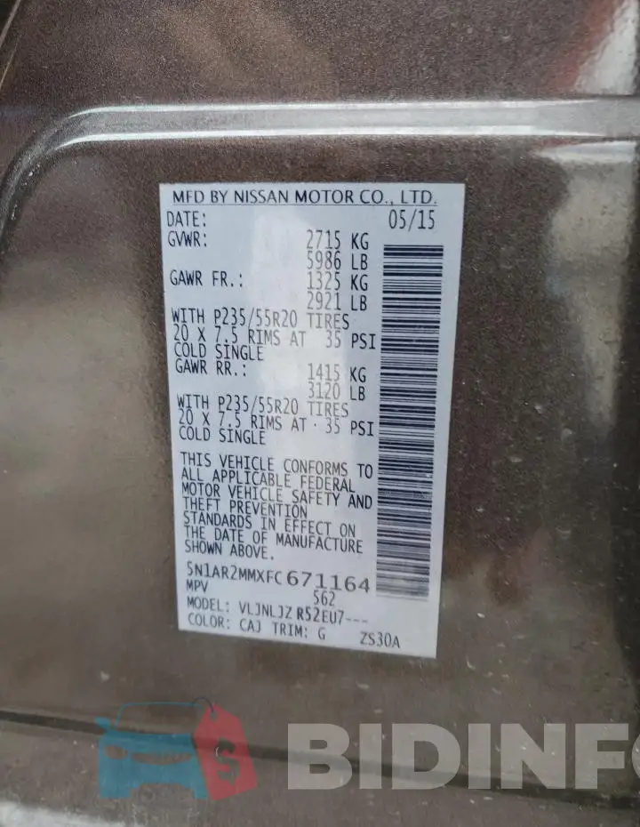 5N1AR2MMXFC671164 Photo# 13