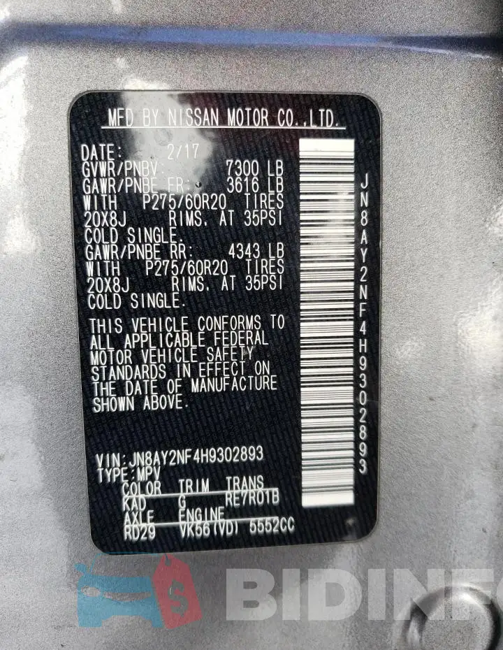 JN8AY2NF4H9302893 Photo# 13